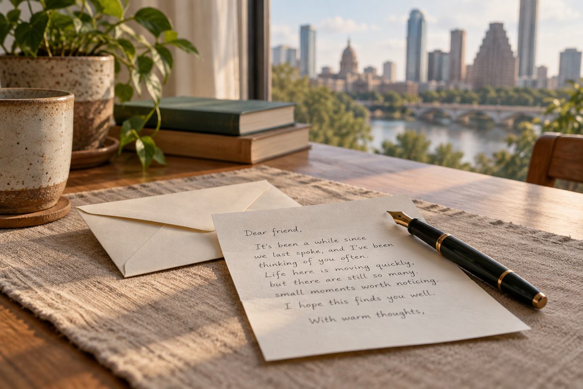 An envelope, a folded letter and a fountain pen on linen