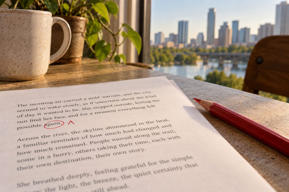 A proof page with a single red-pencil correction