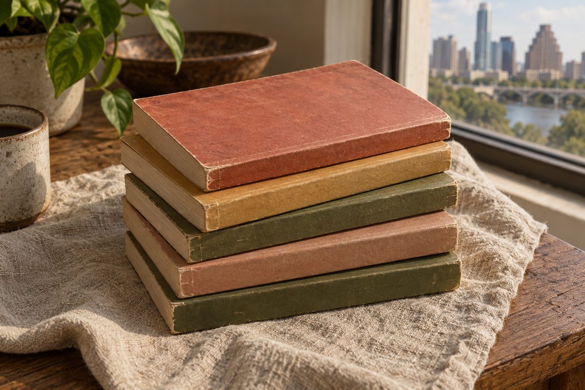 A stack of slim faded paperback story collections