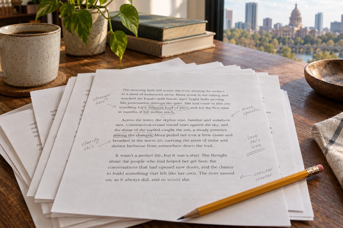 Proof pages with pencil corrections in the margins